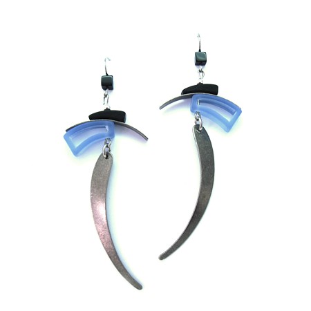Long Black and Blue Acrylic Dangle Earrings - Click Image to Close